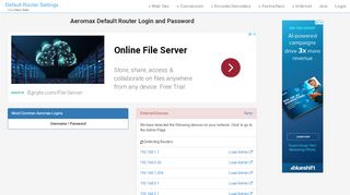 
                            2. Aeromax Default Router Login and Password