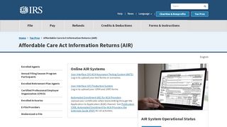 
                            8. Affordable Care Act Information Returns (AIR) Program