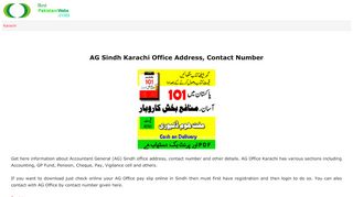 
                            6. AG Sindh Online Slip Office Address, Contact Number