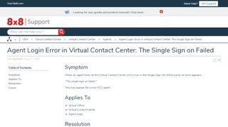 
                            9. Agent Login Error in Virtual Contact Center: The Single ... - 8x8 Support