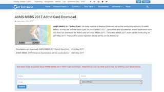 
                            4. AIIMS MBBS 2017 Admit Card Download - Getentrance.com