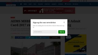 
                            10. AIIMS MBBS Exam 2017: AIIMS MBBS Admit Card 2017 released ...