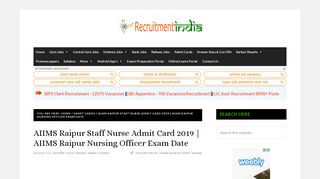 
                            1. AIIMS Raipur Staff Nurse Admit Card 2019 | Nursing Officer ...