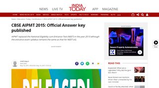 
                            8. AIPMT 2015: Answer key published - Education Today News