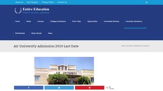 
                            7. Air University Admission 2019 Last Date - BS, MS, …