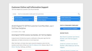 
                            3. Airtel Digital TV (DTH) Customer Care Number, 24×7 Toll ...