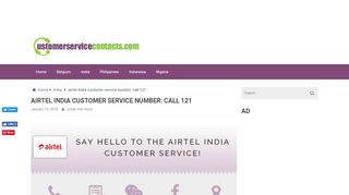 
                            3. Airtel India customer service number: call 121 - …