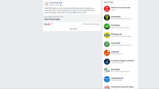 
                            5. Airtel Nigeria - Airtel Self Care is our new customer... | Facebook