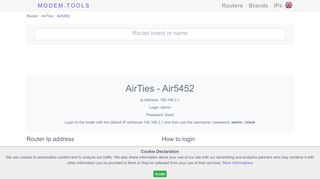 
                            6. AirTies Air5452 Default Router Login and Password