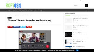 
                            7. Aiseesoft Screen Recorder free licence key | Softosis