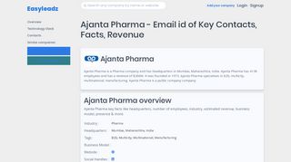 
                            6. Ajanta Pharma - Email id of Key Contacts, Facts, Revenue