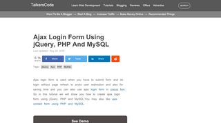 
                            4. Ajax Login Form Using jQuery, PHP And MySQL On TalkersCode.com