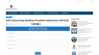 
                            7. AKS University,Madhya Pradesh Admission 2019-20