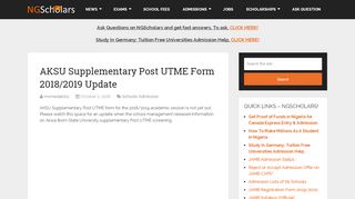 
                            5. AKSU Supplementary Post UTME Form 2018/2019 Update ...