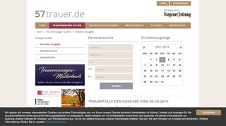 
                            11. Aktuelle Ausgabe - Traueranzeigen suchen | Siegener ...