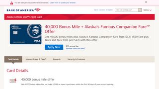 
                            2. Alaska Airlines Visa® Credit Card - Bank of America