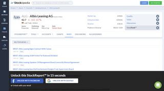 
                            7. ALBIS LEASING AG (ETR:ALG) Share News | Aug 2019