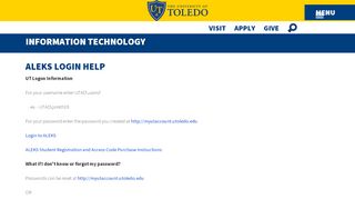 
                            9. ALEKS Login Help - University of Toledo