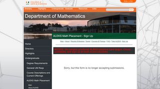 
                            3. ALEKS Math Placement - Sign Up - University of Miami