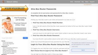 
                            2. Alice Box Router Passwords - Port Forwarding