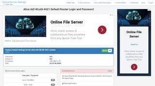 
                            2. Alice IAD WLAN 4421 Default Router Login and Password