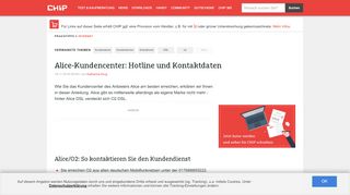 
                            10. Alice-Kundencenter: Hotline und Kontaktdaten - CHIP