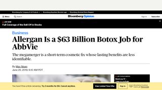 
                            9. Allergan Deal Is AbbVie's $63 Billion Botox Job - Bloomberg