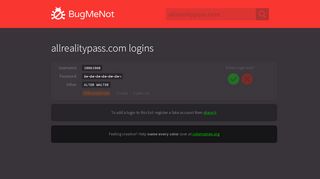 
                            3. allrealitypass.com passwords - BugMeNot