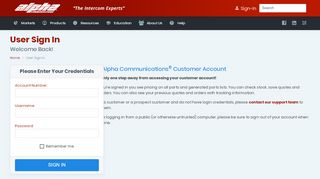 
                            1. Alpha Communications™ User Sign In