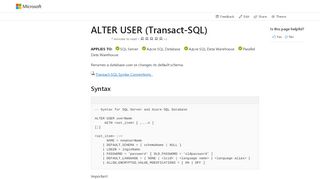 
                            3. ALTER USER (Transact-SQL) - SQL Server | …