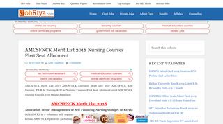 
                            7. AMCSFNCK Merit List 2018 Nursing Courses First Seat Allotment