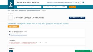 
                            7. American Campus Communities | Complaints | Better Business ...