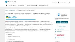 
                            9. American College of Healthcare Executives (ACHE) :: Pearson VUE