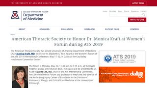 
                            8. American Thoracic Society to Honor Dr. Monica Kraft at Women's ...