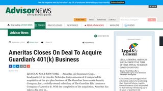 
                            8. Ameritas Closes On Deal To Acquire Guardian's 401(k) Business ...