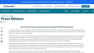 
                            2. Ameritas Life Closes on Deal to Acquire Guardian's 401(k) Plans ...