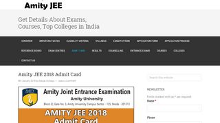 
                            4. Amity JEE 2018 Admit Card - Full Details- Release date