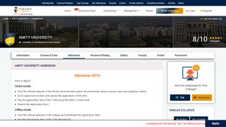 
                            6. Amity University Lucknow - Admission 2019 - 2020