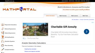 
                            2. Analytic Geometry - Online Calculators - MathPortal.org