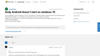 
                            4. Andy Android doesn't start on windows 10 - Microsoft Community