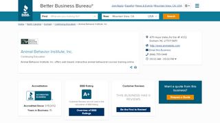 
                            9. Animal Behavior Institute, Inc. | Better Business Bureau® Profile