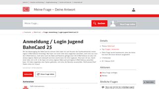 
                            7. Anmeldung / Login Jugend BahnCard 25 - Beantwortet