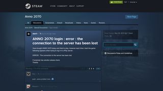 
                            3. ANNO 2070 login : error : the connection to the server has ...