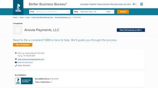 
                            4. Anovia Payments, LLC | Complaints | Better Business Bureau ...