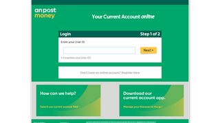 
                            1. AnPost Money Current Account | Login Step 1