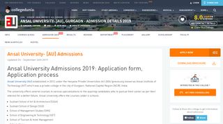 
                            5. Ansal University- [AU], Gurgaon - Admissions 2019-2020