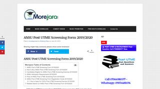 
                            6. ANSU Post UTME Screening Form 2019/2020 - MoreJara Naija ...