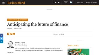 
                            7. Anticipating the future of finance | BusinessWorld