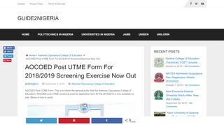 
                            6. AOCOED Post UTME Form For 2018/2019 Screening Exercise Now ...