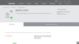 
                            9. aoins.com - Domain - McAfee Labs Threat Center